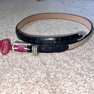 Brighton Black Croc Embossed Leather Belt Silver Hardware Western C3303 L 34